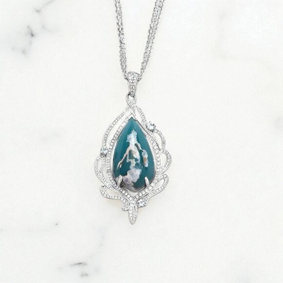 Aquaprase and Lab Grown Diamond Pendant in 925 Sterling Silver - Picture 1 of 3